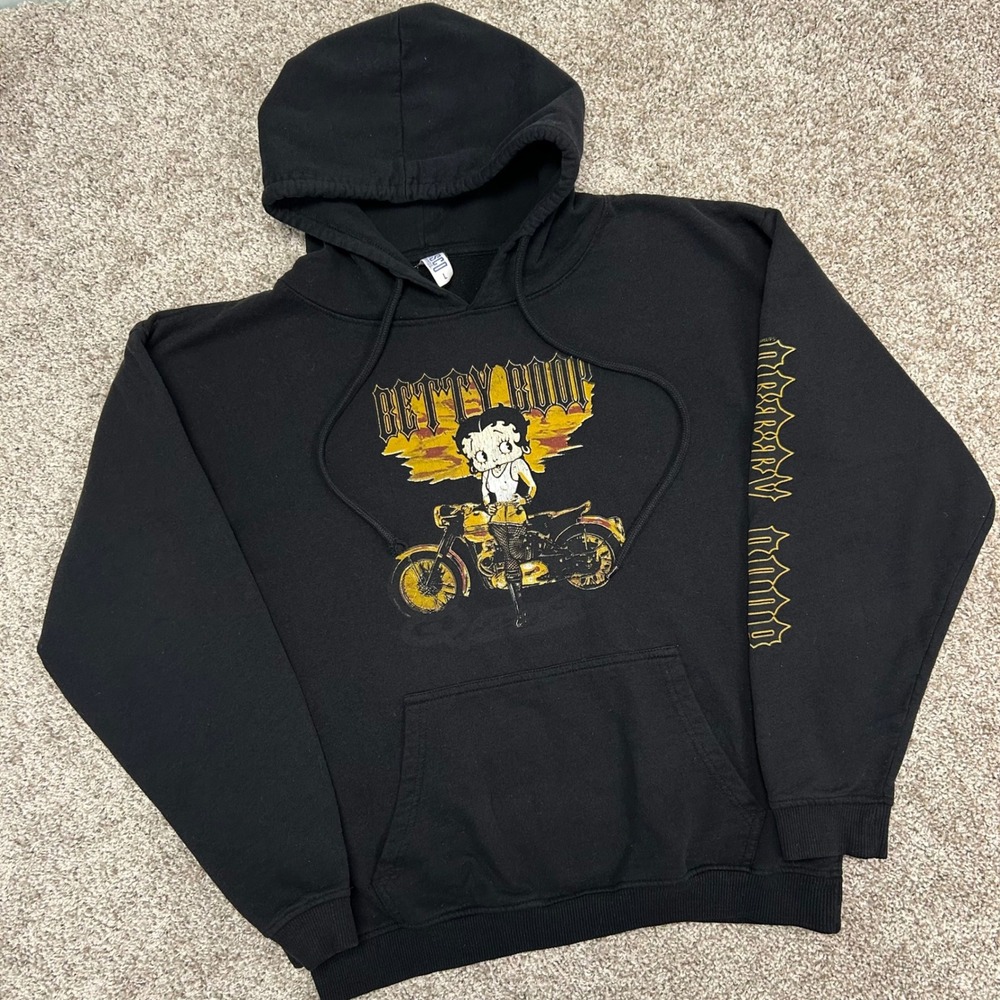 Betty Boop Motorcycle Hoodie Sweatshirt Sleeve‎ Spellout Women Size Large Brisco